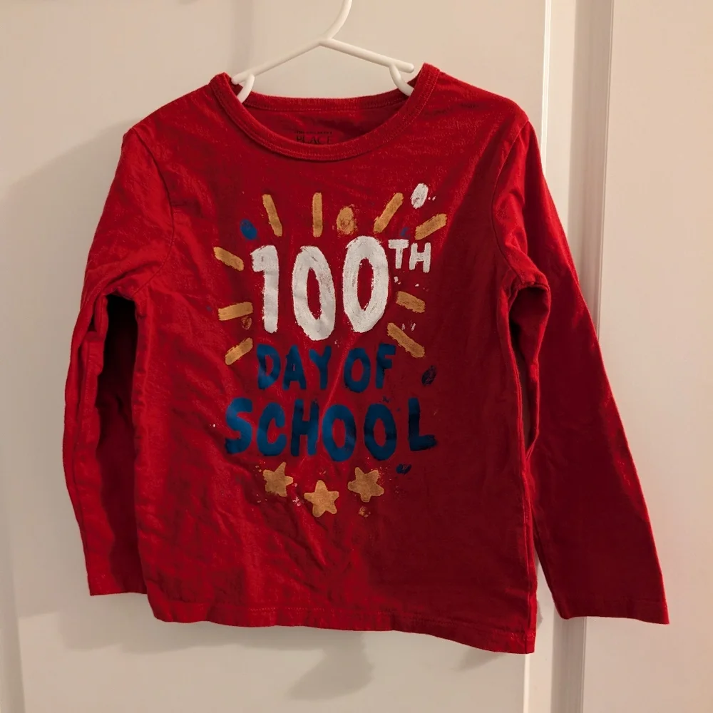 $ 💥3/$24 The Children's Place Red 100th‎ Day of School Long Sleeve Tee